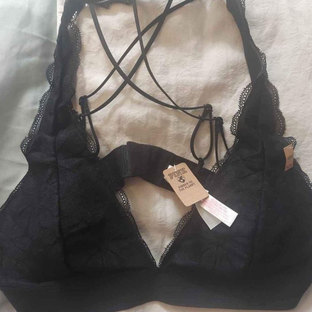 PINK black lace bralette